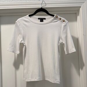 Tahari White Muscle Tee with Gold Button Accents size Small